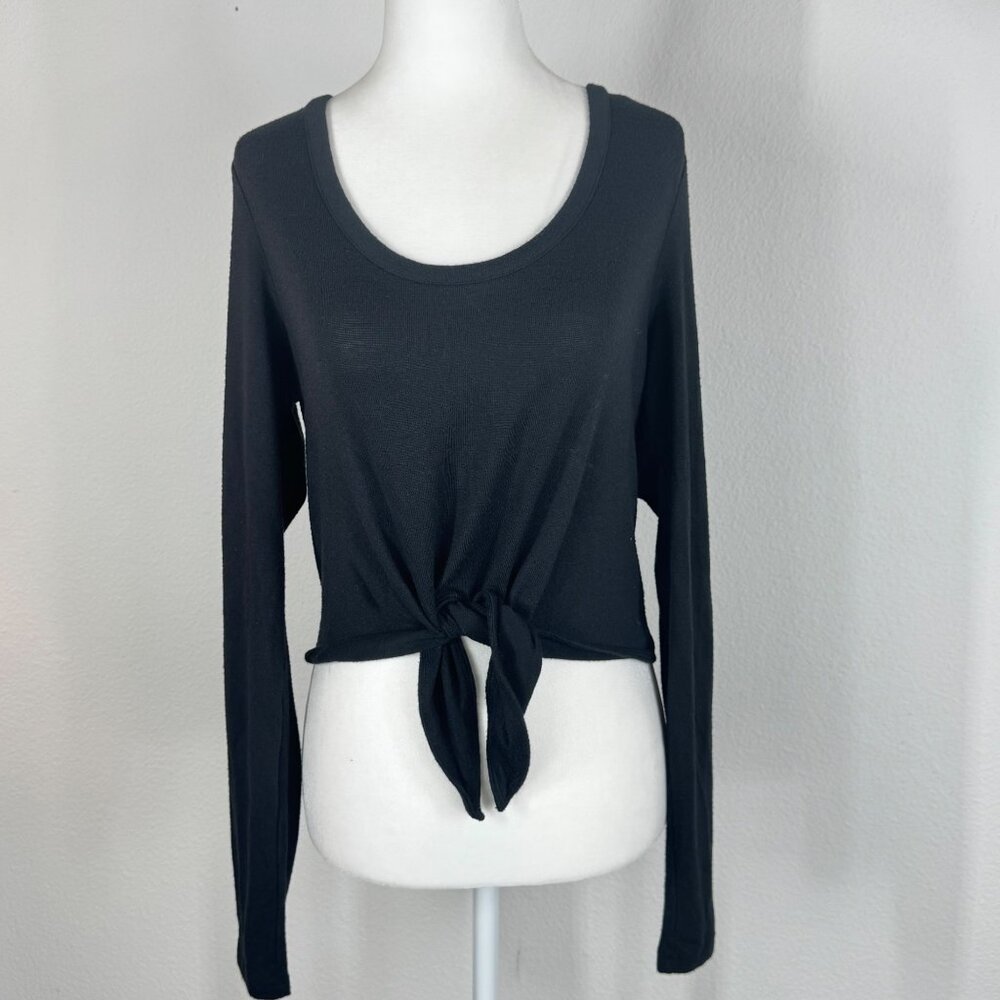 Wilfred Free Black Top Tie Front Long Sleeve Knit T Shirt Sz L